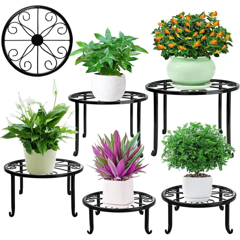 4pcs Plant Shelves Metal Plant Stand Potted Irons Planter Supports Floor Flower Pot Round Rack Display