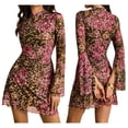 thumbnail image 2 of Women'S Print Mini Dress Y2k Bell Long Sleeve Short Dresses Going Out Party Clubbing Outfits Pink M, 2 of 8