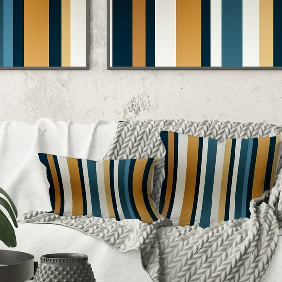 Designart "Luxurious Gold and White Stripes" Striped Printed Throw Pillow