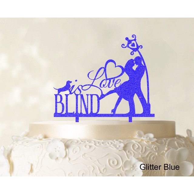 Love is Blid Custom Cake Topper Personalized Glitter Cake Topper Color Option Available 6-7 Inches Wide