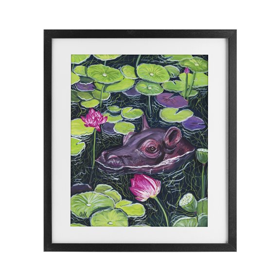 Stupell Industries Bohemian Hippo & Blossoms Pond Black Framed Print Under Glass, 13 x 16, by Sarah Waldron Kimball