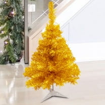2FT Artificial Christmas Tree Gold Tabletop Christmas Tree with Foldable Stand Mini Xmas Pine Tree for Party Supplies Indoor Outdoor Holiday Home Decoration(Gold)