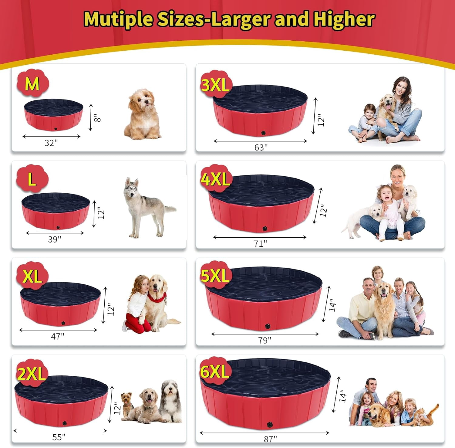 63" x 12" Foldable Dog Pool - Collapsible Hard Plastic Kiddie Pool for Dogs & Kids, Non-Slip Pet Bath Tub for Outdoor Backyard Use, Lightweight & Portable (Blue)