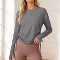 thumbnail image 2 of FUYUDY Women Blouse Loose Fit Drawstring Yoga Tops Long Sleeve Workout Shirt For Running Gym Athletic Breathable Casual Activewear Trendy Female Solid Color Dailywear, 2 of 5