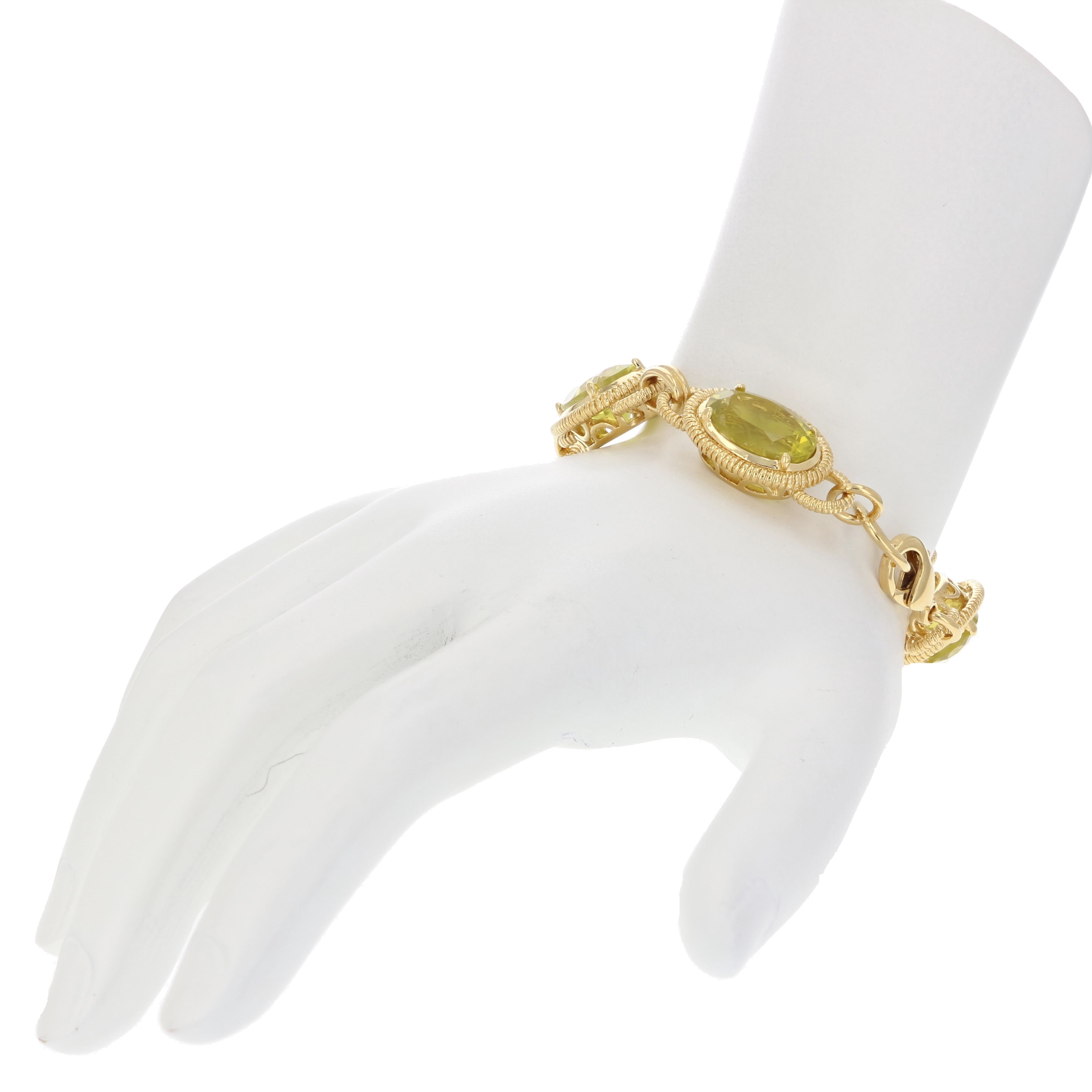 Vir Jewels 21 CTTW Lemon Quartz Tennis Bracelet Yellow Gold Plated over Brass 14x10 MM Oval