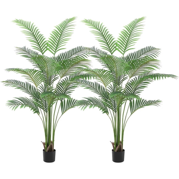 6 ft Artificial Palm Tree, 2 PCS Artificial Areca Palm Plant Fake Faux Tropical Palm Silk Plant with 15 Trunks Paradise Palm Floor House Plant in Pot Indoor Outdoor Home Office Garden Decoration