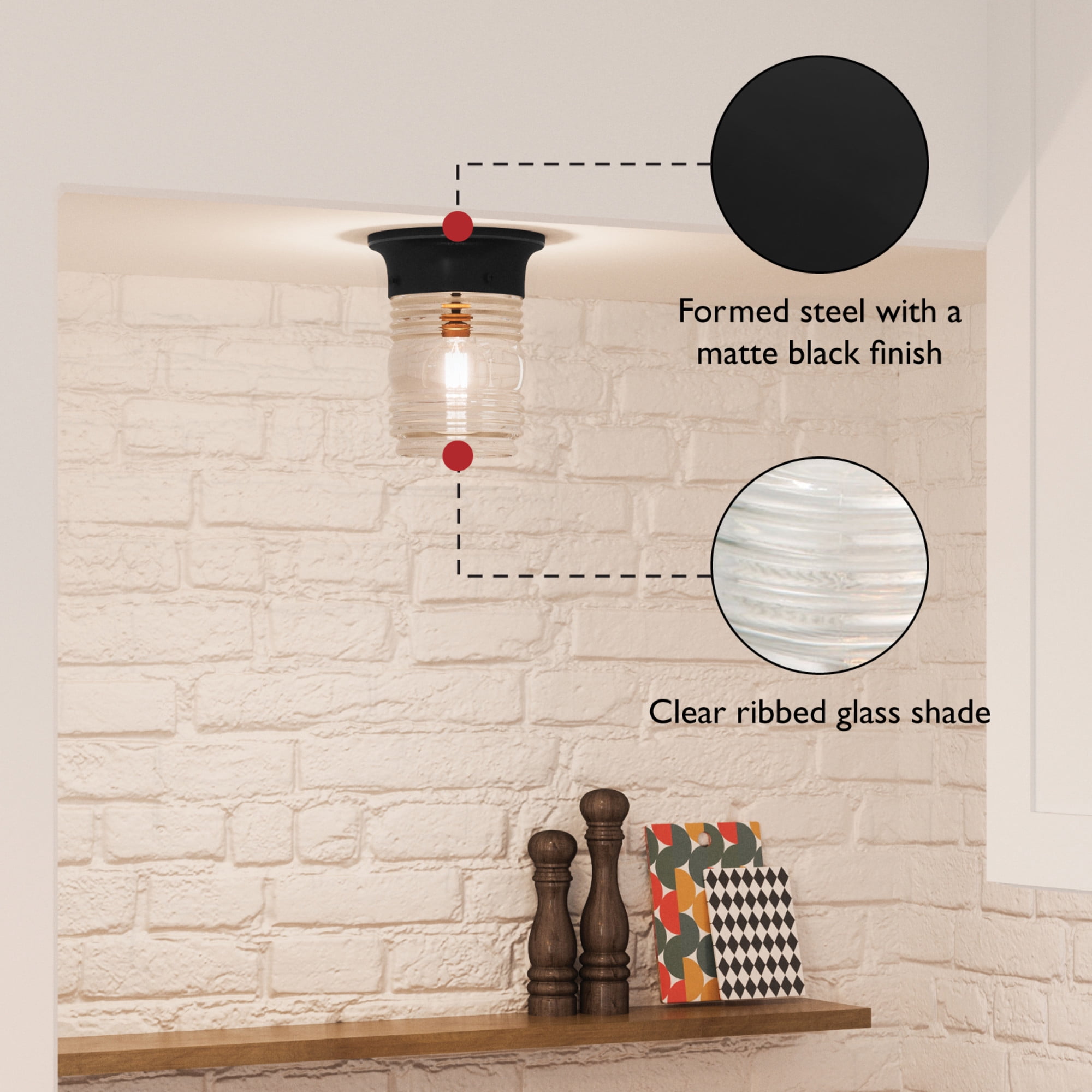 Design House Jelly Jar Indoor Outdoor Flush Mount Ceiling Light in Matte Black, 5.9 in H x 4.8 in Dia