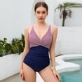 thumbnail image 4 of Traje de baño de una pieza de triángulo para mujer con escote en V y color a juego con arrugas en el vientre sexy sin espalda, 4 of 5