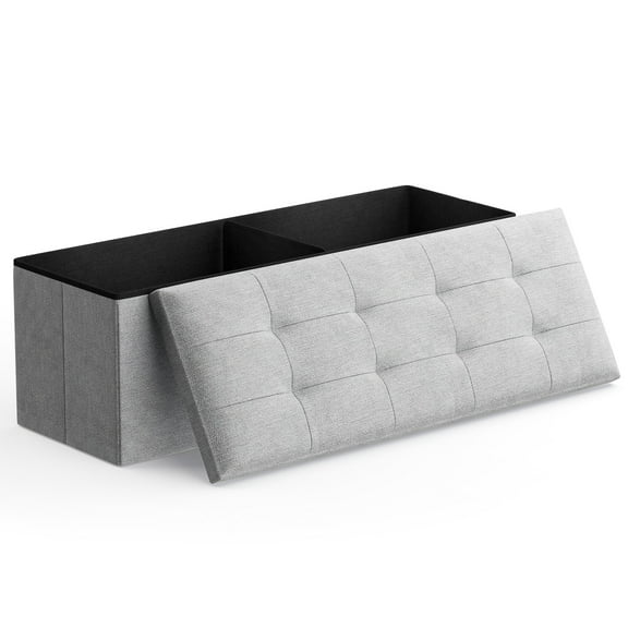 Magshion 43" Folding Ottoman with Storage, Cotton-linen Storage Ottoman Bench, Modern Storage Footstool for Living Room Bedroom Entryway, Light Gray