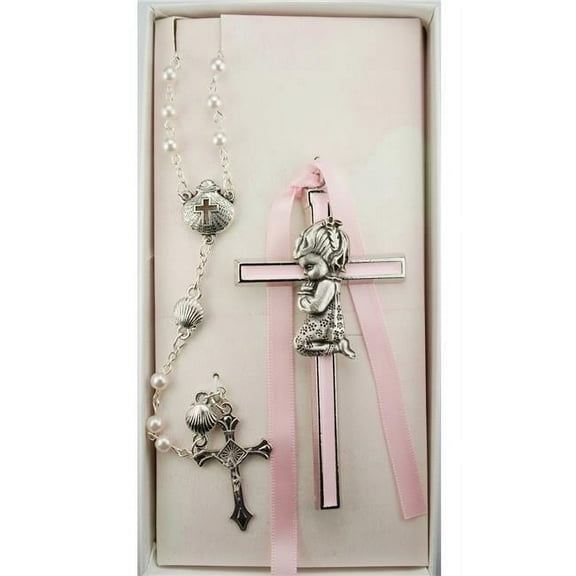 McVan BS51 3 mm Crib Cross Rosary Set - Pink