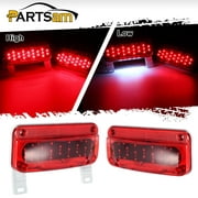 Partsam Rectangular 49 Red LED For RV Camper Trailer Stop Turn Brake Tail Lights White License Plate Light