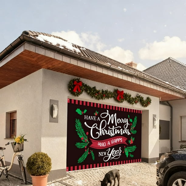 Uuiauoio Christmas Garage Banner Polyester Holiday Decorations Large Outdoor Indoor Party Backdrop Festive Scene Door Wall Hanging for Xmas New Year Seasonal Celebration