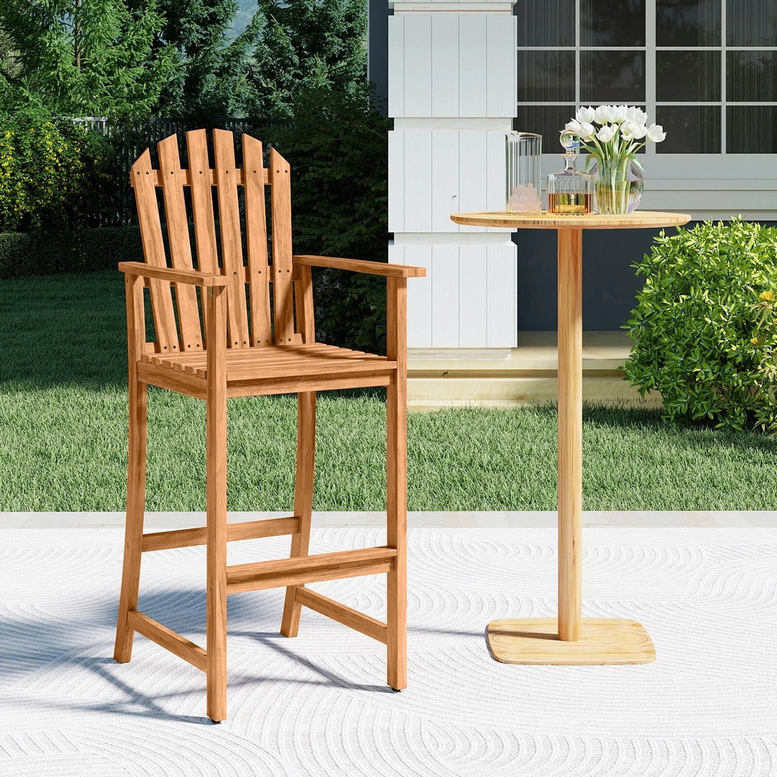 DRAZUNO 2PCS Tall Adirondack Chair w/Back, Armrests and Footrest for Balcony Porch Deck