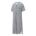 thumbnail image 6 of Biezeib Men's V Neck Nightshirt Loose Fitting Short Sleeve Striped Button Down Long Night Shirt Nightwear for Summer, 6 of 6