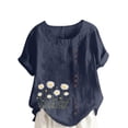 thumbnail image 2 of GaThRRgYP Womens Summer Tops Loose Fit,Women Fashion Casual Linen Top Printed Short Sleeve Button T-shirt Blouse Top Navy M, 2 of 4