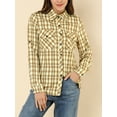 thumbnail image 6 of MODA NOVA Junior's Check Roll Up Sleeves Flap Pockets Brushed Shirt Brown XL, 6 of 6