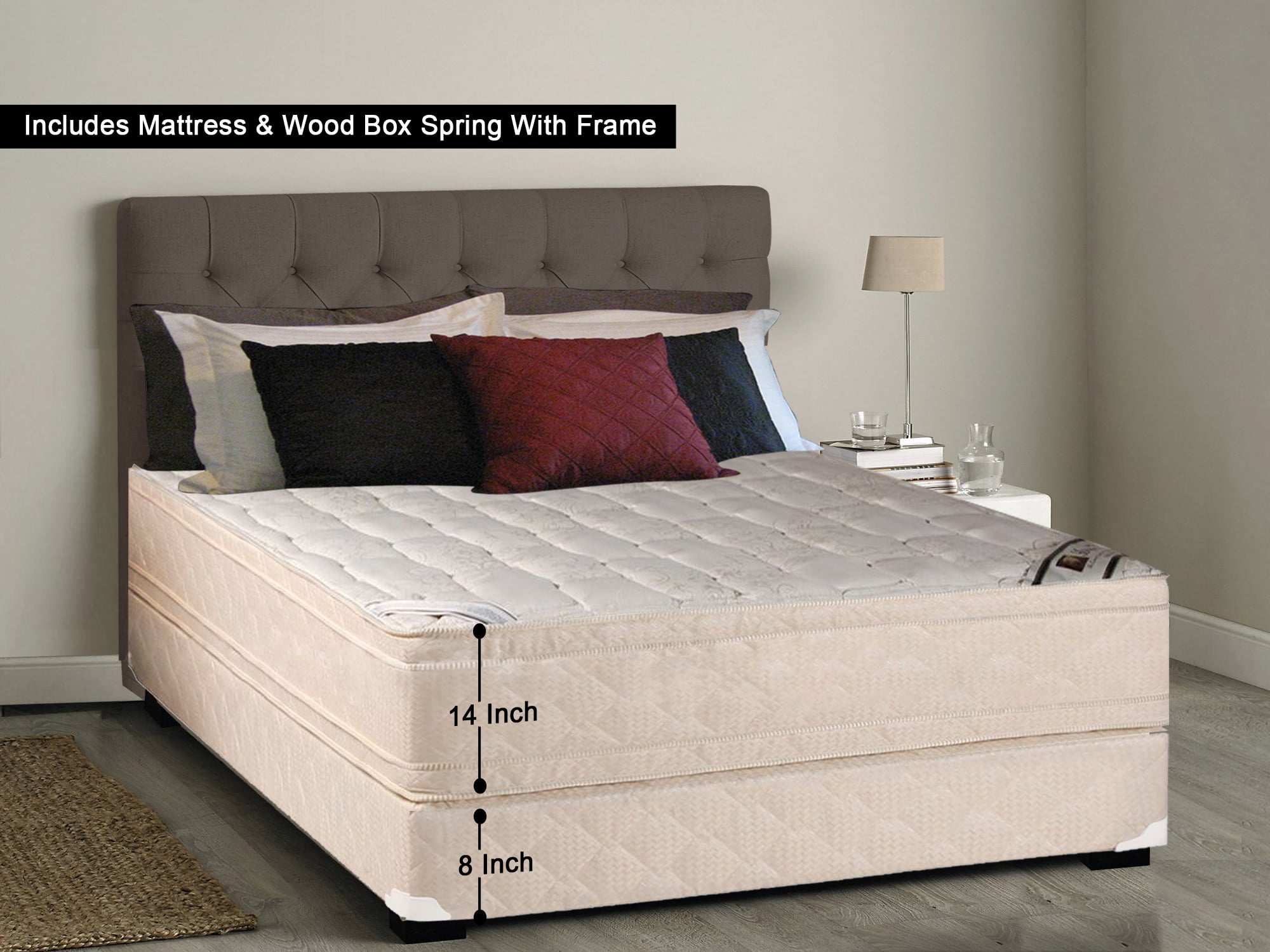 Greaton 14-Inch Firm Double sided Tight top Innerspring Mattress And 4 Low Profile Metal Box Spring//Foundation Set,Twin