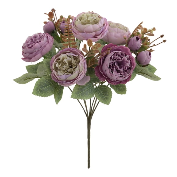 Artificial Flowers, 9 Head Colourful Peony Artificial Flowers, Silk Realistic Bouquet Flowers Arrangements, Fake Long Stem Roses for Wedding DIY Bouquet Home Table Decoration, 1Pc(Purple,12.6x8")