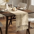 thumbnail image 3 of Macrame Boho Table Runner 72 Inches Long Farmhouse Woven Cotton Home Decor for Dining Room Table Kitchen Island Buffet Console Bridal Shower Party Rustic Farmhouse Kitchen Decor - 12x72 Inch（Khaki）, 3 of 8