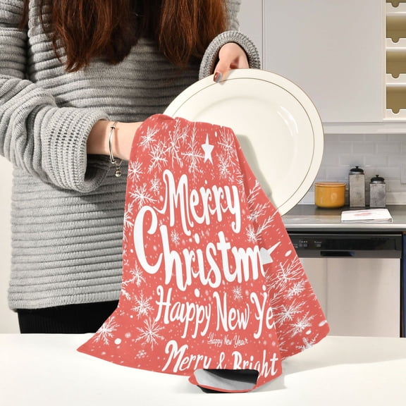 BZSMCE Kitchen Towels Creative Snowflake and Merrh Christmas Print Pattern Durable Kitchen Towel