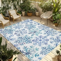 Fsddascl Blue Snowflake Christmas Outdoor Rug for Patio/Deck/Porch, Non-Slip Large Area Rug 4 x 6 Ft, Xmas Winter Snowflake Indoor Outdoor Rugs Washable Area Rugs, Reversible Camping Rug Carpet