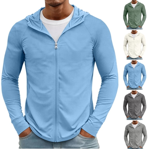 HAJWOH Mens Light Jackets Sun Protection Lightweight Full Zip Hoodie Mesh Cooling Long Sleeve Fishing Hiking Shirt
