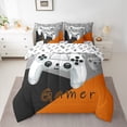 thumbnail image 2 of Manfei Gamer Gaming Lover Bedding Comforter Set 7pcs for Boys, Cartoon Game Console Queen Bedding Sets, Black Orange Reversible Queen Sheet Sets, Microfiber Bedroom Decor, 2 of 7