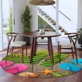 thumbnail image 4 of Summer Slippers Round Living Room Rugs 8 ft, Pink Green Blue Shoes Shell Palm Leaf Wooden Stripes Washable Large Area Rug with Non-Slip Sturdy Edge Binding Round Carpet for Dining Room Kitchen Office, 4 of 9