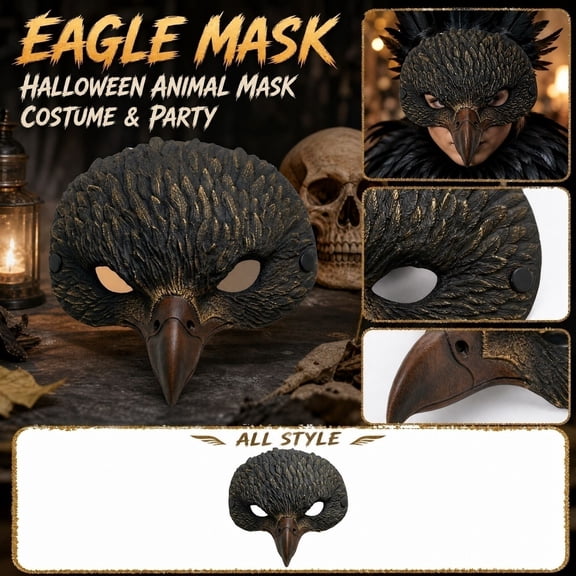 Adult Accessory, Bird of Prey Mask, Halloween, Scary Halloween Mask, Detailed Sculpted Black Eagle Mask 9X9X3 in for Stage Performance, and All Halloween Party Gatherings