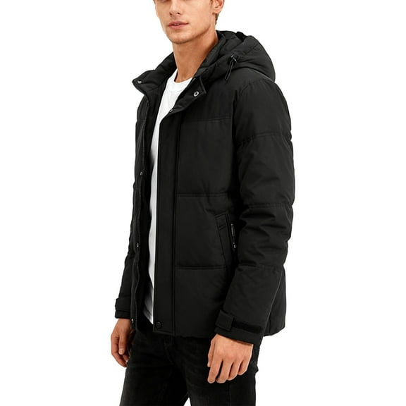 KIHOUT Men's Quilted Insulated Jacket - Diamond Stitch Pattern Hooded Coat with Thermal Lining for Cold Weather