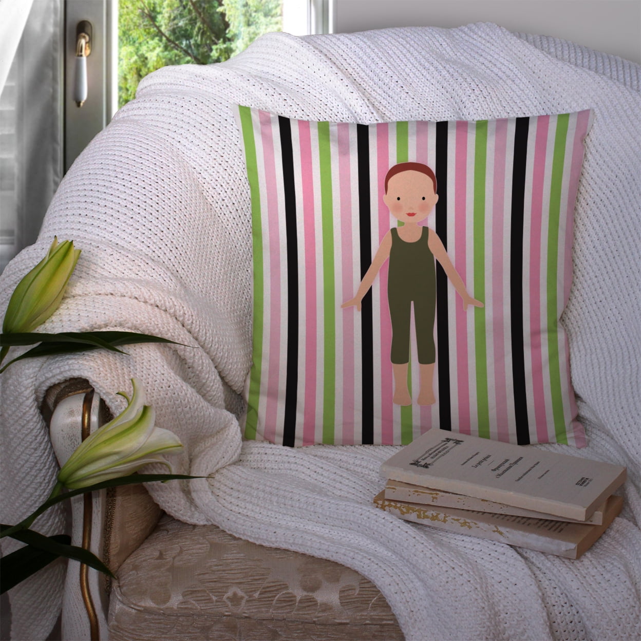 Carolines Treasures BB5183PW1414 Dancer Bikatard Flexed Hands Fabric Decorative Pillow  14Hx14W multicolor