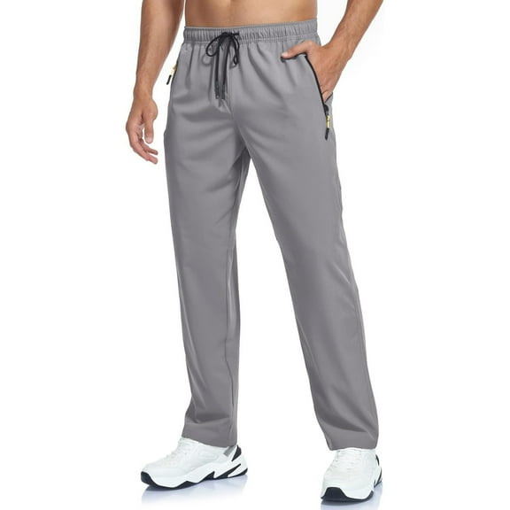 QHRMKOG Mens Pants Lightweight Quick Dry Hiking Straight Leg Pant with Pockets Solid Color Outdoor Sweatpants Casual Pantlones Gray S