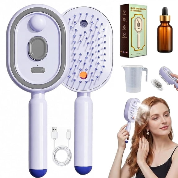 2026 Upgraded Electric Spray air Cushion Massage Comb, 5 in 1 Retractable Steam Hair Brush, Rechargeable Air Cushion Hair Brush for Frizzy Hair & Scalp Care, Anti-Static & Detangling