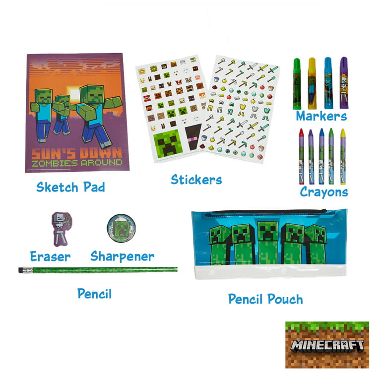 Minecraft Merchandise Bundle for Kids Boys - Minecraft Pencil Holder with Minecraft Stickers Minecraft Favors Set (Minecraft School Supplies)