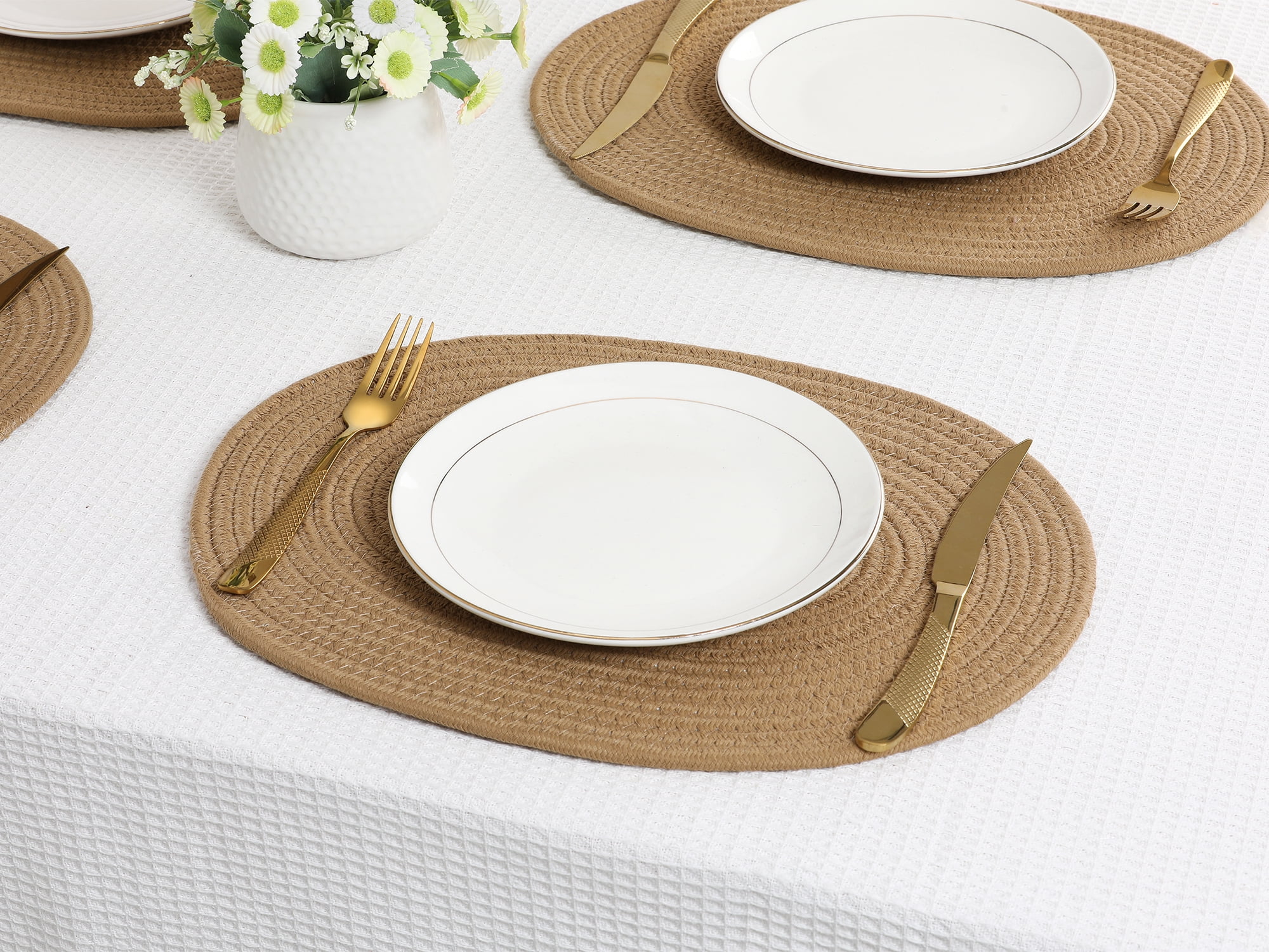Unique Bargains Set of 4 Cotton Rope Placemats for Dining Table Decor Table Mat Brown