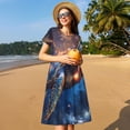thumbnail image 4 of Rocae Night Sky Turtle for Dresses Summer Casual Ruffle Short Sleeve Cute Crew Neck Flowy Dress with Pockets, 4 of 6
