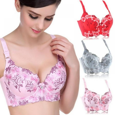 

Women Floral Underwire Push Up Bra Embroidery Flower Lift Up Gathered Bra Adjustable 3/4 Cup Lace Bralettes