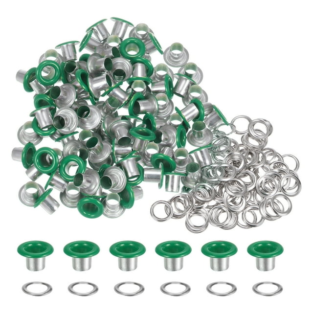 Unique Bargains 100PCS Grommets Eyelets 1/5 Inch (5mm) ID Hole Metal Self Backing Eyelet with Washers for Leather Green