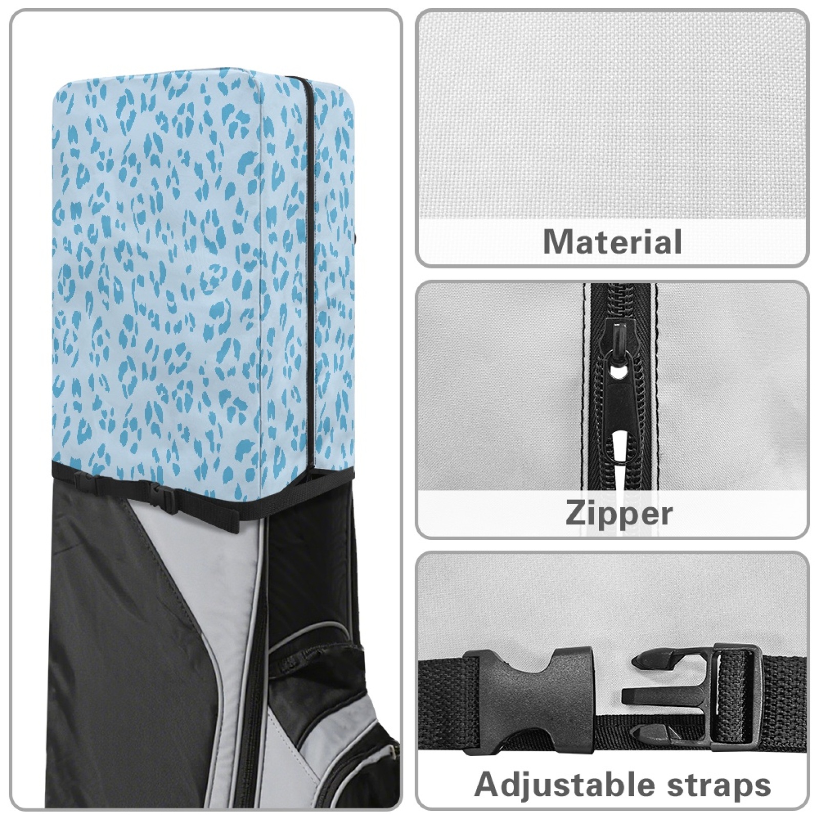Yuyamidu Blue Leopard Print Golf Bag Cover Fashion Golf Bag Top Cover for Clubs with Snap Button One Size Fit Most Stand Bags