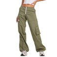 thumbnail image 2 of Txlixc Pantalones cargo casuales para mujer, pantalones holgados de color sólido con múltiples bolsillos, negro / caqui / verde Txlixc  Moda, 2 of 5