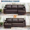 thumbnail image 3 of 89" Leather Sofa with Convertible Chaise, Mid Century Modern L-Shape Couch with Deep Seat, Sectional Leather Couch for Living Room, Lounge, Brown, 3 of 6