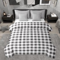 Feelyou Retro Grey Plaid Comforter Set 7pcs, Stripes Lines Buffalo King Bedding Sets