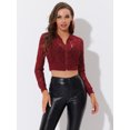 thumbnail image 5 of INSPIRE CHIC Blouson Bomber en Dentelle Transparente en Maille à Col Montant à Fermeture Éclair pour Femme Rouge Vin P, 5 of 5