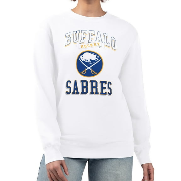 Women's G-III 4Her by Carl Banks White Buffalo Sabres Team Logo Tri-Blend Fleece Pullover Sweatshirt