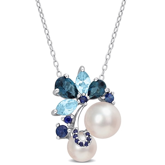 Everly Women's Cultured Freshwater Pearl and Multi-Gemstone Cluster Pendant with Chain
