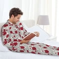 thumbnail image 5 of KLL Leaves And Anemone Flowers In Red Grey Sleepwear Mens Flannel Pajamas,Long Cotton Pj Set, 5 of 7