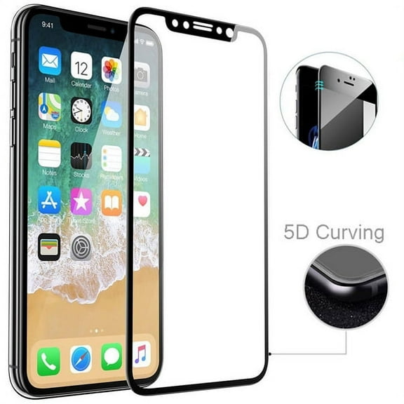 5D Tempered Glass Screen Protector Curved Full Cover [HD Crystal Clear] [Bubble Free] 9H Hardness Black [Soft Edge Hybrid] LPV for iPhone X