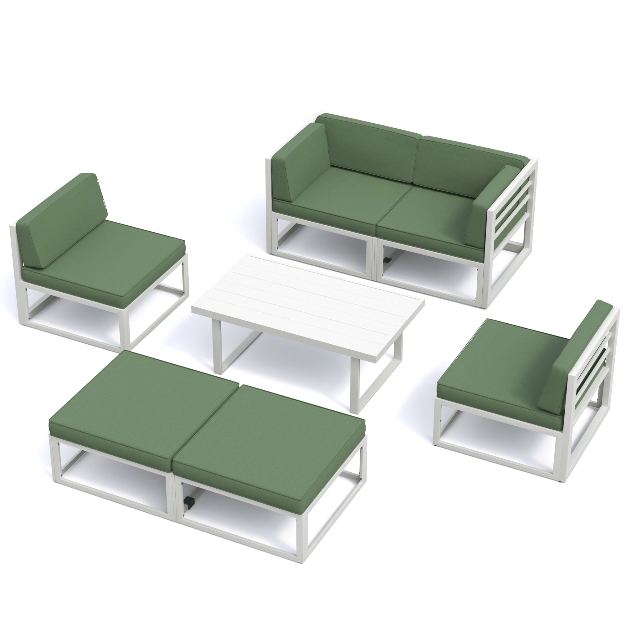 MRUAKA Aluminum Patio Furniture Set,7 Piece Modern Outdoor Furniture with 5 inch Cushion, Metal Patio Sectional Conversation Sets for Deck, Backyard, Porch(Green)