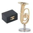 thumbnail image 1 of Miniatura de tuba, bombardino de latón chapado en oro, instrumento musical de tuba en miniatura, regalo con base, 1 of 14