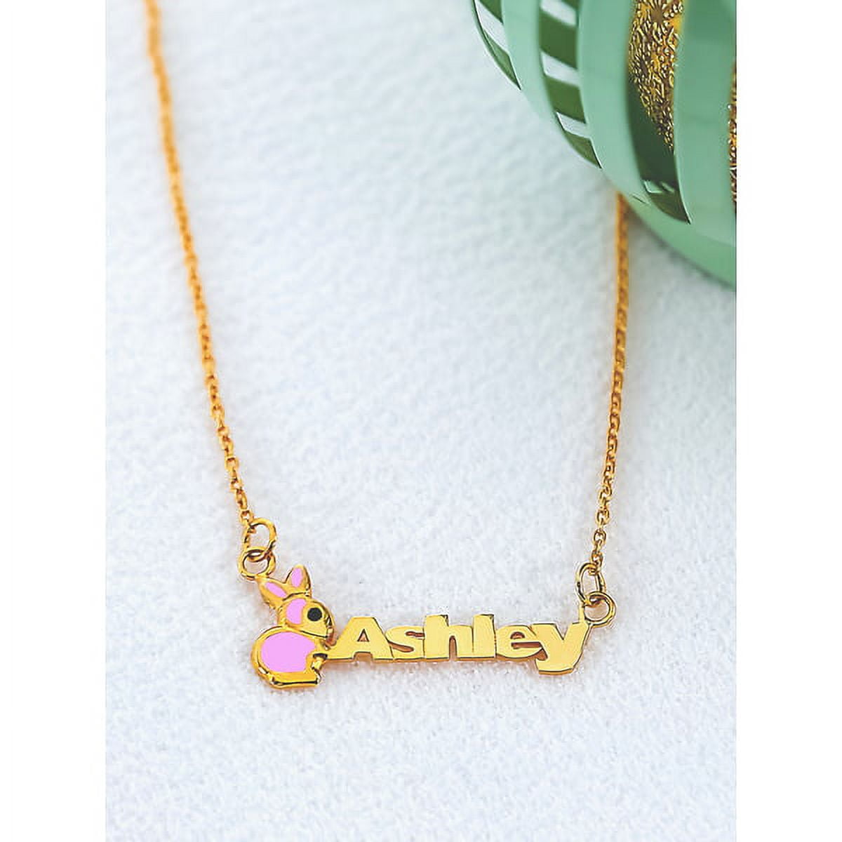 Personalized Children's Name Necklace with Pink or White Enamel on Bunny Motif